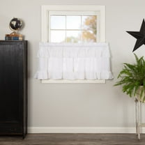 VHC Brands Muslin Ruffled Bleached White Tier Set of 2 Farmhouse Cotton Window Treatment for Living Room or Kitchen 24" Lx36 W