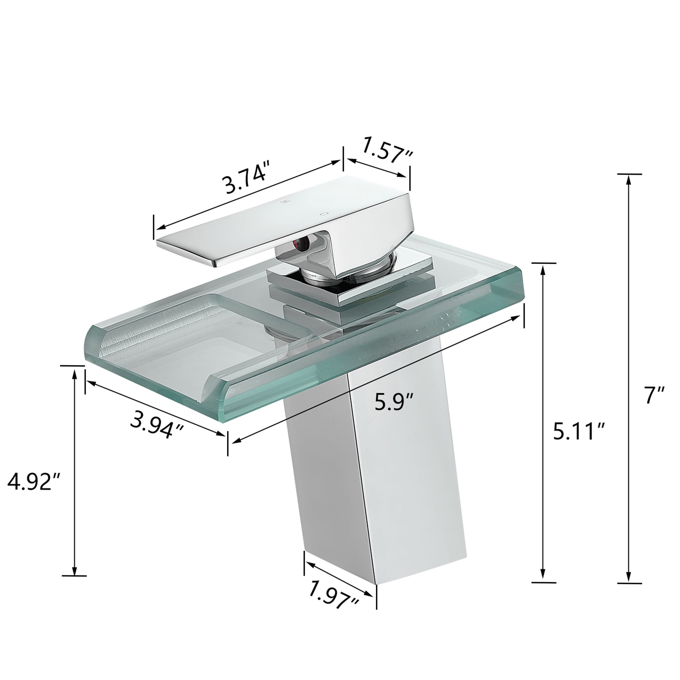 JERFIT Modern Single Hole LED Waterfall Bathroom Sink Faucet, Temperature Sensing Color Changing Light, Deck Mount Brass Vanity Faucet in Chrome