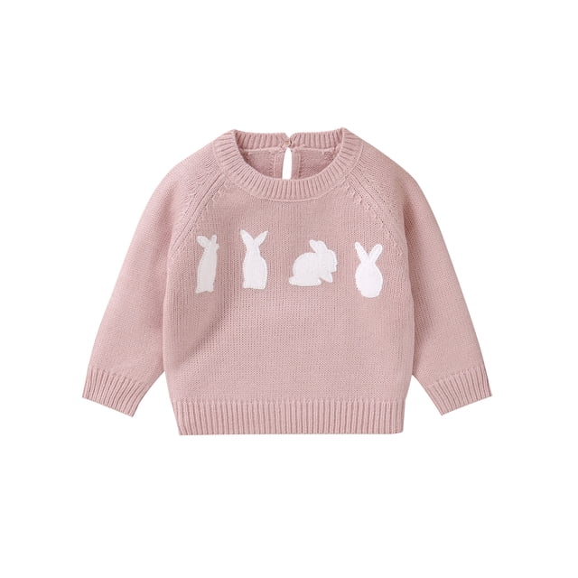 Gupgi Chandail pour Bébé Fille Lapin, Manches Longues Col Rond Lapin Hiver Chaud Tricot Tops de Pâques
