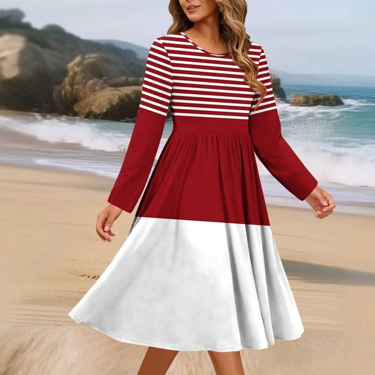 blue dress for baby girl Red fit and flare maxi summer beach dress 5005 – Xiaolizi main image 1