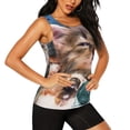 thumbnail image 2 of Balery Playful Cat Camiseta sin mangas estampada ligera para mujer, tops de entrenamiento sin mangas, camisetas de yoga transpirables de secado rápido.-Small, 2 of 7
