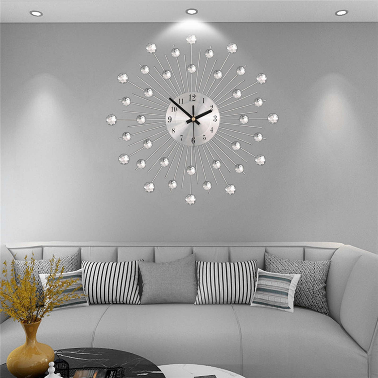 Miumaeov 13" Metal Wall Clock With Decorative Glass Crystal For Living Room Decor