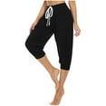thumbnail image 4 of Women's Crop Sweatpant Capri Pants Lounge Drawstring High Elastic Waist Wide Leg Pant Cinch Sport Bottom Trousers Black Large, 4 of 6