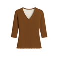 thumbnail image 3 of Women Seamless ThreeQuater Sleeve Round Neck Cable Design Material Blouse Top Stretch Tee Shirts, 3 of 4