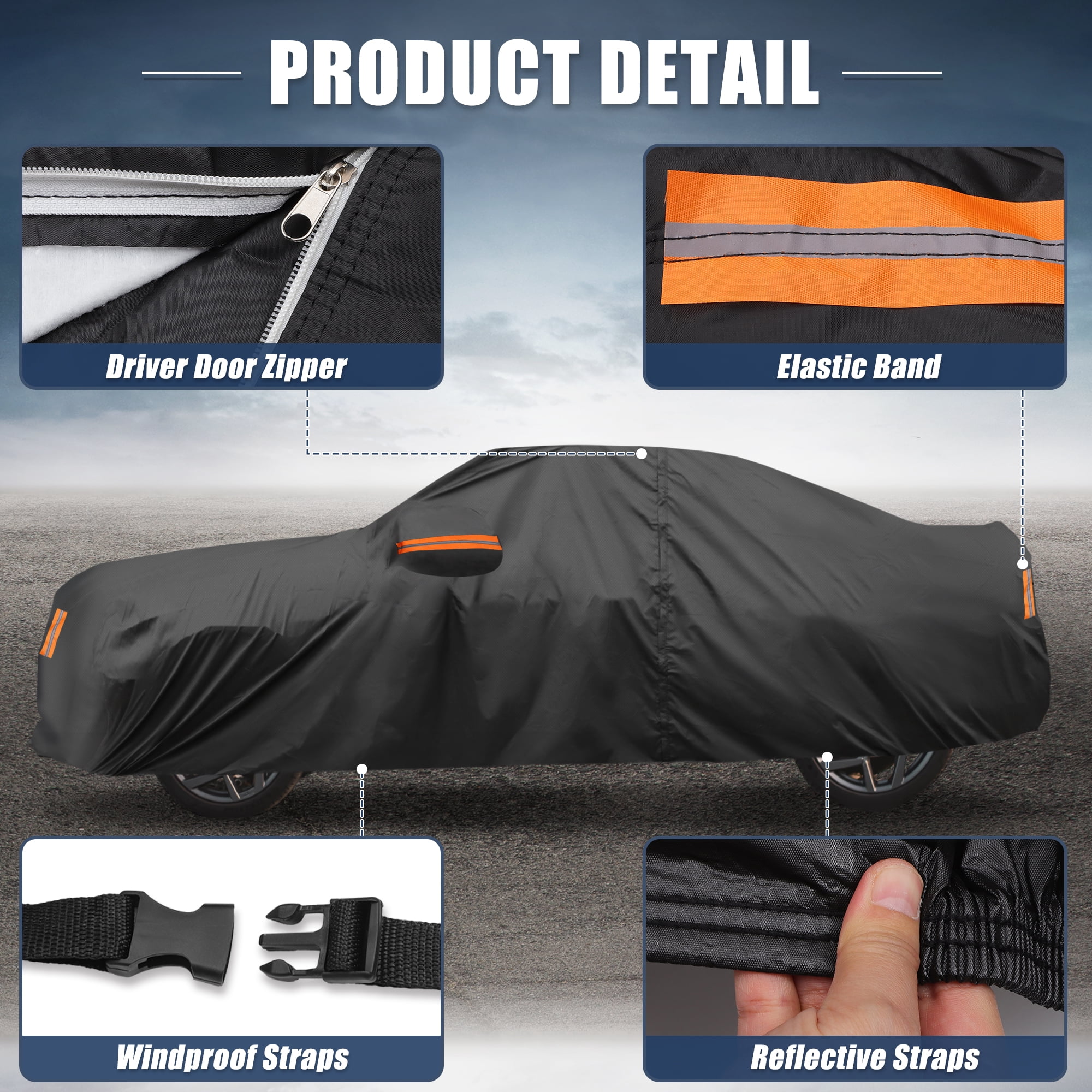 Unique Bargains Full Car Cover with Door Black for Chevy Camaro 2010-2021 195"x75"x49"