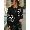 thumbnail image 4 of Women'S Casual Long Sleeve Round Neck Top Drop Shoulder Pattern Cable Knit Pullover Sweater Black L, 4 of 8