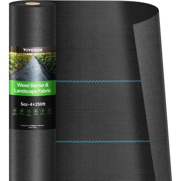 VIVOSUN Premium Weed Barrier Landscape Fabric Heavy Duty, 4ftx250ft 5oz Double-Layered Weed Control Mat with High Permeability, Commercial Ground Cover, Easy Set up & Superior Weed Control
