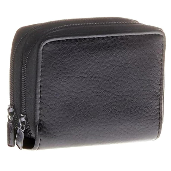 As Seen on TV - Accordion Cardholder Wallet Faux Leather 2 Zip Compartment 5 Pocket Mens - Black
