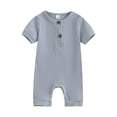 thumbnail image 2 of Caoirhny Newborn Baby Short Sleeve Romper Knit Ribbed Solid Color Cotton Jumpsuits One Piece O-Neck Button Pajamas Playsuit, 2 of 8