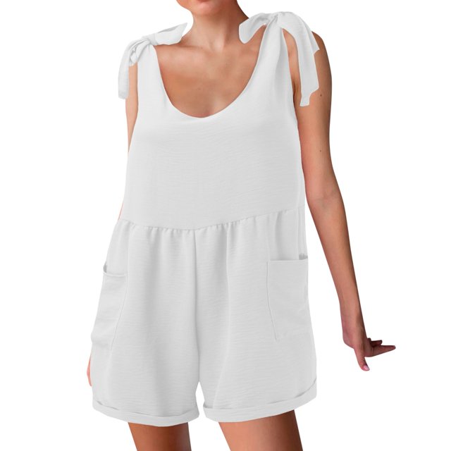 HBFAGFB Womens Jumpsuit Summer Sleeveless Loose Adjustable Shorts Lightweight Rompers White Size M