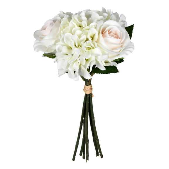 Vickerman 14" Artificial White Rose and Hydrangea Bundle.