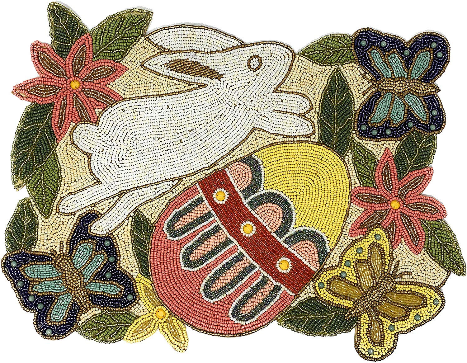 Northeast Home Goods White Bunny Butterflies Flowers Easter Beaded