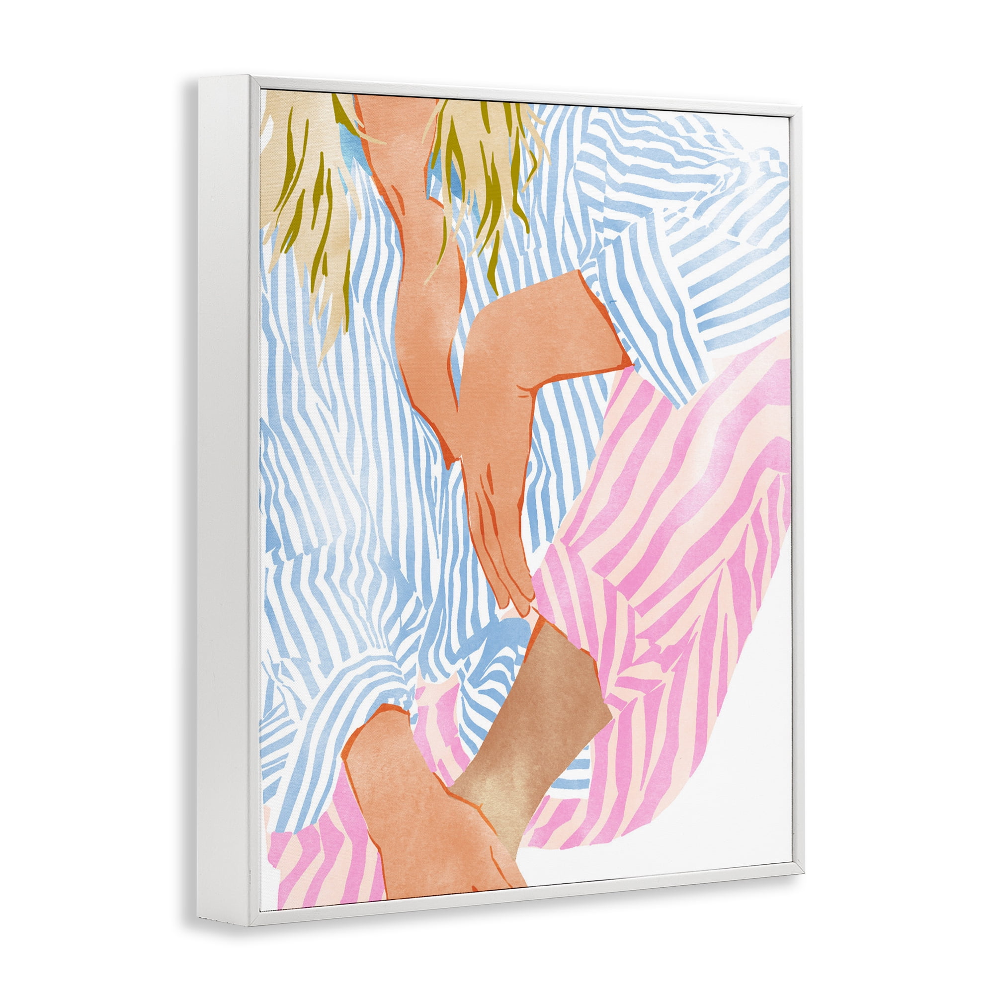 Woman in Pastel Stripes White Framed Giclee Art, design by Ziwei Li