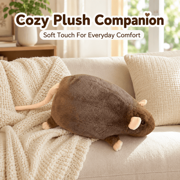 13.78in Large Soft Stuffed Mouse Plush Toy - Realistic & Cute Fabric Animal for Sofa, Bedroom & Living Room - Adorable Home Decor & Cuddly Companion for All Ages, Brown