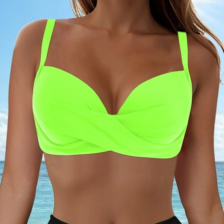 FULORRNIE Women s Underwire Push-Up Bikini Top: Cross-Over Front Design for Enhanced Bust Support & Stylish Summer Beachwear  Green  XL