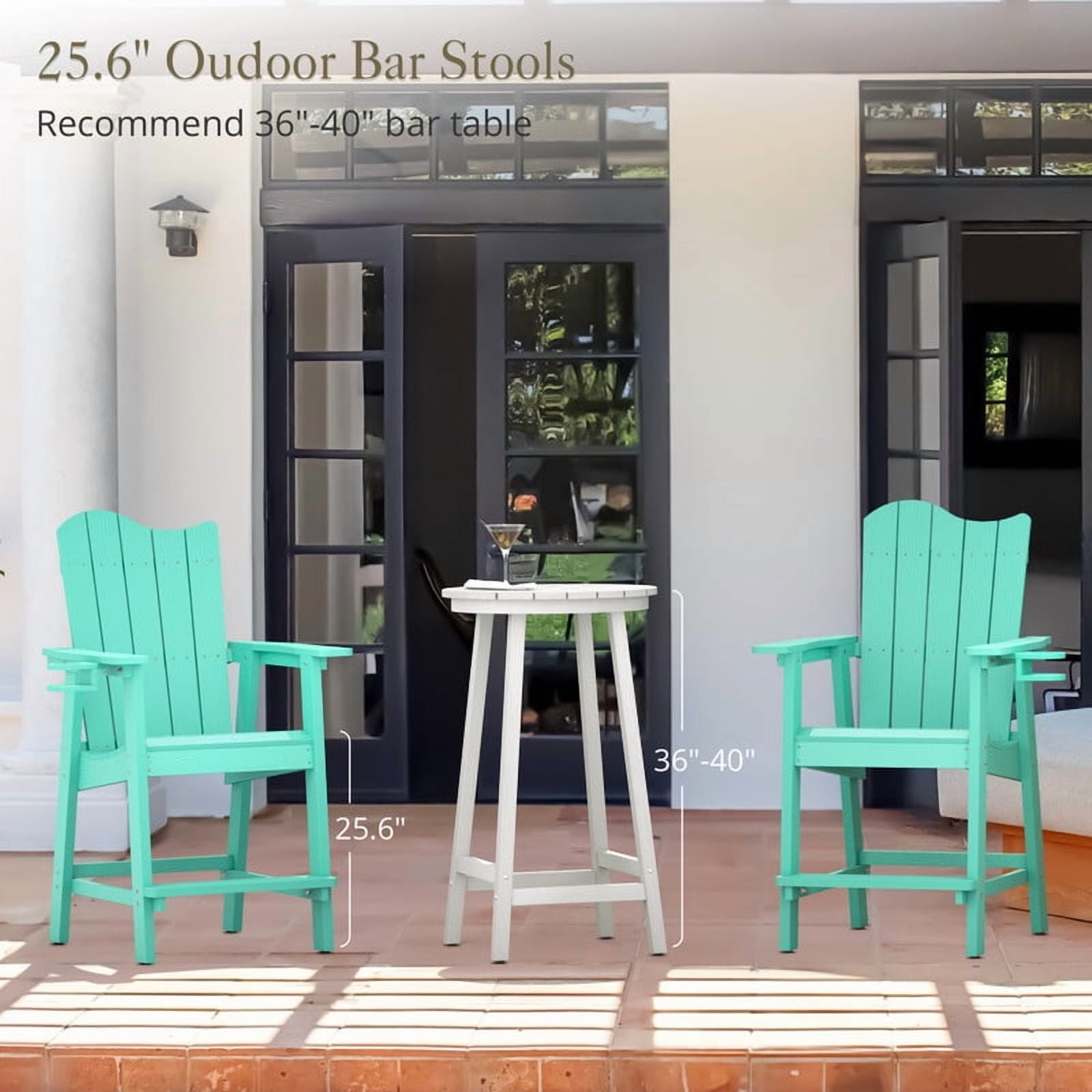 Dycanpo 25.6'' Tall Adirondack Chair with Cup Holder,All-Weather Outdoor Bar Stools,HDPS-Apple Green
