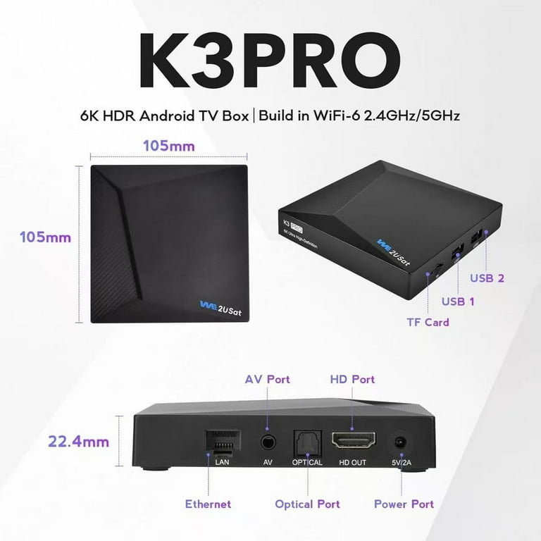 We2USat K3 Pro Smart TV Box, 4GB RAM 32GB Storage, 6K Ultra HD