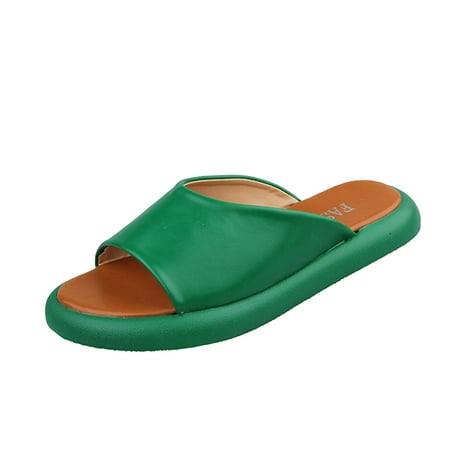 

Pgeraug womens slippers Fashion Spring And Summer Women Slippers Flat Thick Bottom Comfortable Solid Color Indoor And Outdoor mens slippers Green 38