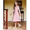 thumbnail image 3 of Arshiner Girls Party Midi Dress Solid Scallop Trim Belted Formal A-Line Dresses with Pockets Elegant Style, 3 of 9