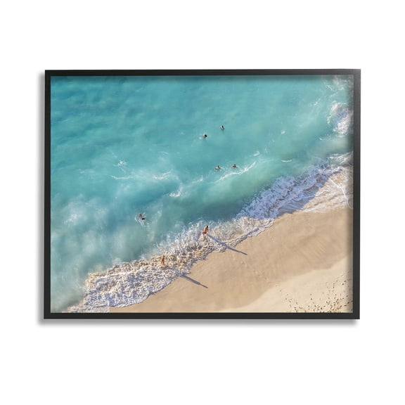 Stupell Industries Aerial Beach View Landscape Photography Black Framed Art Print Wall Art, 14 x 11