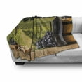thumbnail image 3 of Winery Soft Flannel Fleece Blanket, Red Wine Bottles with Grapes on Timber Board Tuscany Italian Terrace Scenery, Cozy Plush for Indoor and Outdoor Use, 50" x 60", Green Blue Brown, by Ambesonne, 3 of 6