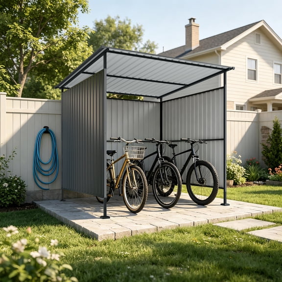 LuckyNote 6x6FT Outdoor Pergola with Hardtop Roof, Lean‑to Metal Grill Gazebo & Bike Shed, Heavy Duty Patio Awning, Dark Gray