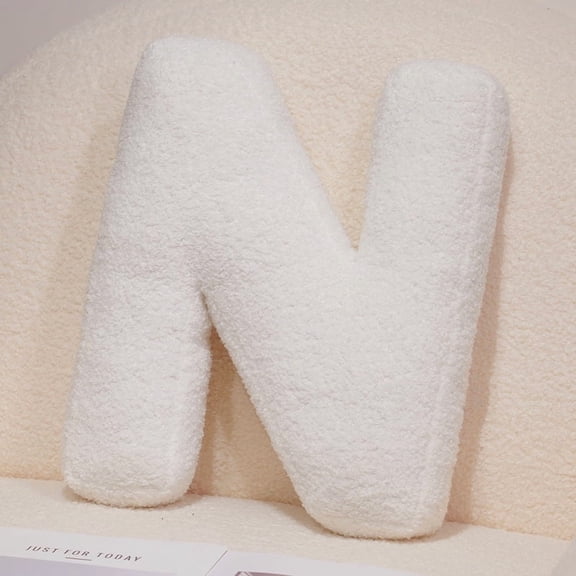 15.7" Soft Velvet White Letter Pillow English Alphabet A to Z Letter Decorative Throw Pillow for Bedroom Living Room DecorďźN