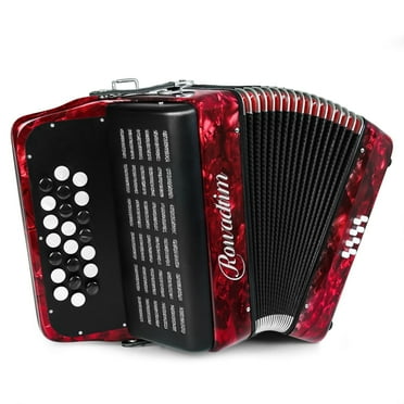 Accordion - 22 keys 8 bass, lightweight piano accordion for beginners, vibrant design for beginners and adults for easy learning (8 Bass, Red)