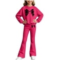 thumbnail image 5 of Girls 2-Piece Sweatsuit Set Long Sleeve Crewneck Top and Flare Pants with Bow Print Kids Casual Outfit for School Play Daily Wear, 5 of 5
