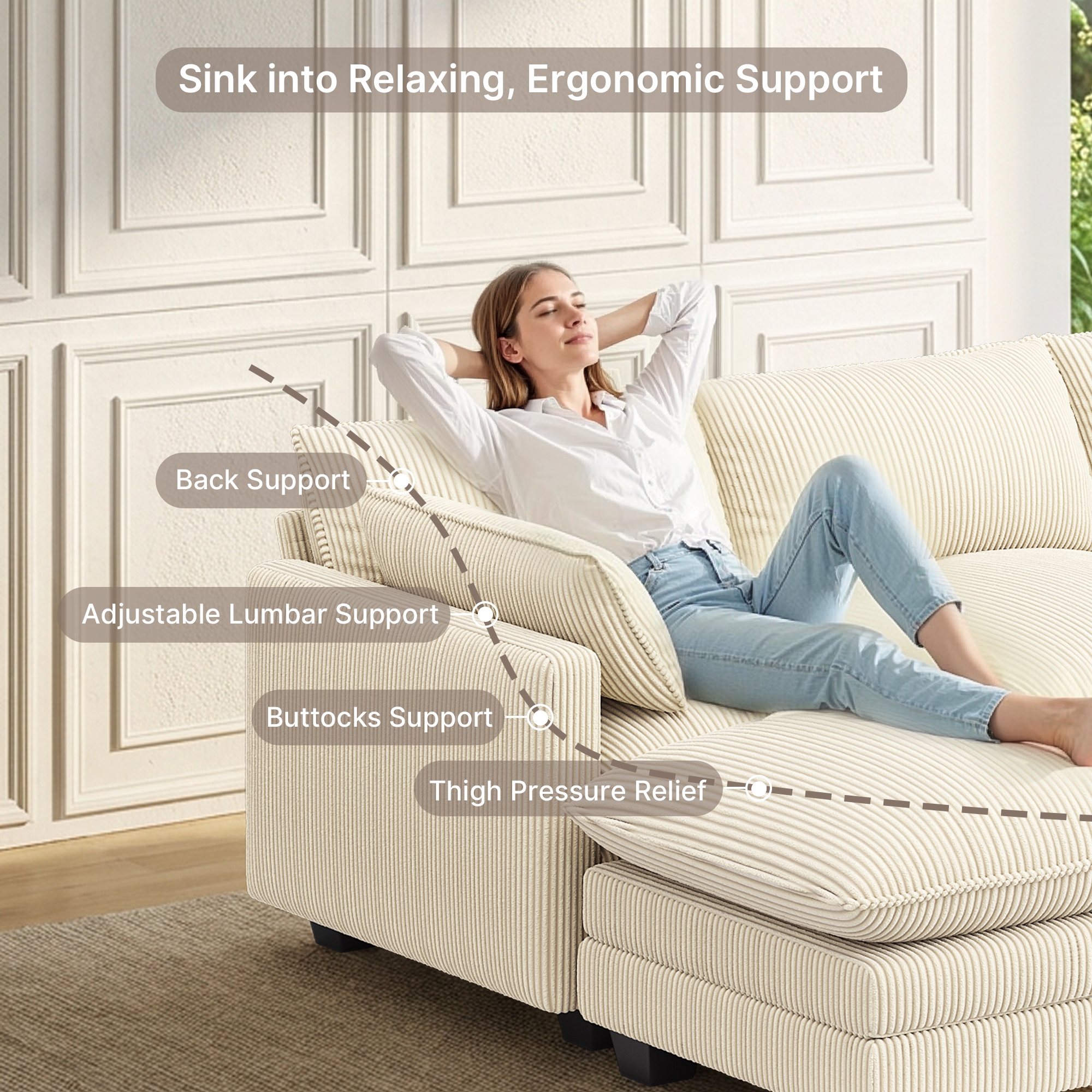 Noelse 70" L-Shaped Loveseat with Ottoman, Beige photo 5