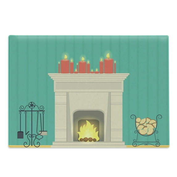 Fireplace Cutting Board, Simplistic Classic Look Interior Illustration with Log Fire and Candles Print, Decorative Tempered Glass Cutting and Serving Board, in 3 Sizes, by Ambesonne
