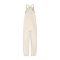 thumbnail image 4 of QATAINLAV Women's Fleece Warm Overalls Winter Adjustable Strap Bibs Loose Casual Jumpsuits Fuzzy Ski Pants with Pockets, Beige, S, 4 of 6