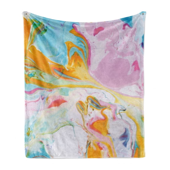 Abstract Soft Flannel Fleece Throw Blanket, Psychedelic Interlace Wavy Formless Splashes Contemporary Abstract Illustration, Cozy Plush for Indoor and Outdoor Use, 60" x 80", Multicolor, by Ambesonne