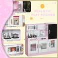 thumbnail image 5 of Qaba Play Kitchen, Pretend Kids Kitchen Playset with Play Phone, Chalkboard, Towel Rack, Ice Maker, 5 Accessories, Storage Space & Microwave, Pink, 5 of 10