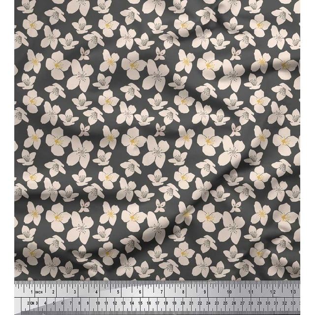 Soimoi Gris Moss Tissu Georgette Fleur Tissu à Imprimé Floral au Mètre 42 Pouces de Large