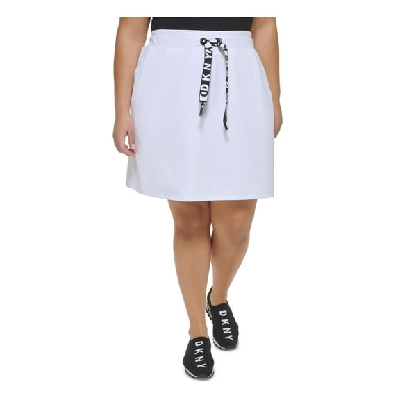 DKNY SPORT Womens White Pocketed Unlined Elastic Waist Above The Knee A-Line Skirt Plus 2X