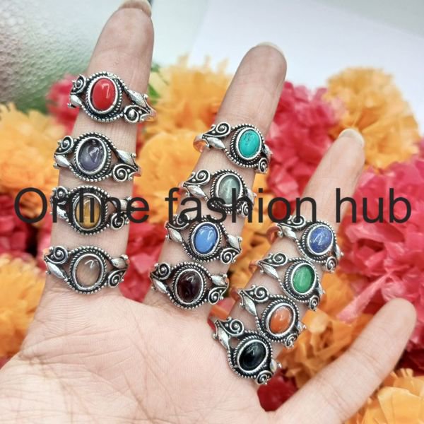Amethyst & Mix Gemstone 925 Sterling Silver Plated Handmade 5pcs Ring