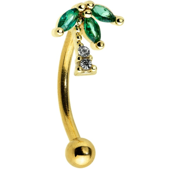 Body Candy 16G PVD Steel Eyebrow Jewelry Cartilage Tragus Daith Conch Rook Green Palm Tree Eyebrow Ring 5/16