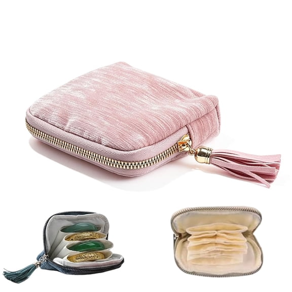 Travel Jewelry Organizer, Chenille Jewelry Case with Zipper Closure, Portable 6-Layer Jewelry Storage Bag for Bracelets, Rings, Earrings & Necklaces, Soft Travel Jewelry Case for Women