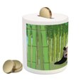 thumbnail image 2 of Geometric Forest Piggy Bank, Polygonal Design Inspired Panda Walking Among Bamboo Stalks, Ceramic Coin Bank Money Box for Cash Saving, 3.6" X 3.2", Green Black and White, by Ambesonne, 2 of 4