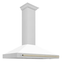 ZLINE 48 ZLINE Autograph Edition DuraSnow Stainless Steel Range Hood with White Matte Shell and Gold Handle (KB4SNZ-WM-48-G)