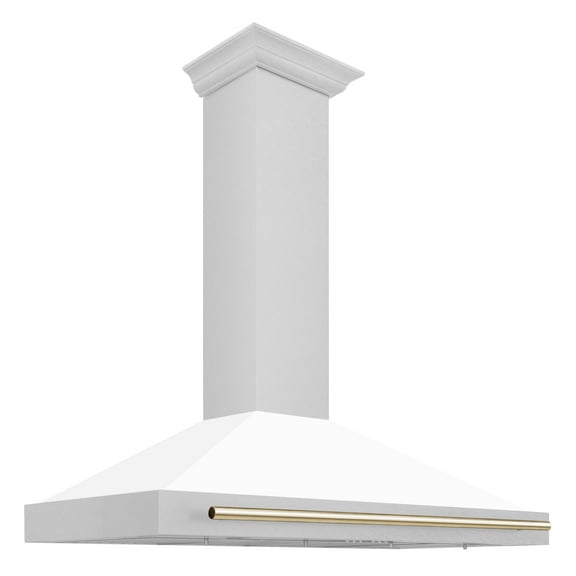 ZLINE 48 ZLINE Autograph Edition DuraSnow Stainless Steel Range Hood with White Matte Shell and Gold Handle (KB4SNZ-WM-48-G)
