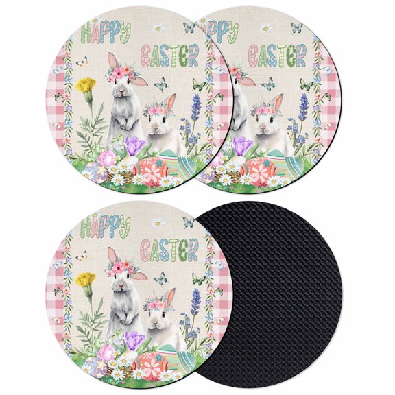 Easter Coasters Set of 4, Absorbent Coasters for Drinks, Spring Bunny Botanical Flowers Herbs Eggs Plaid Coaster for Desk Coffee Table Protection, Home Decor House Warming Gifts 4"