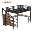 thumbnail image 7 of Queen Size Loft Bed Frame with Built-in Wardrobe, Heavy-Duty Metal Loft Bed with L-shaped Desk and USB, LED, High Loft Bed  for Adults, No Box Spring Needed, Wood, 7 of 7