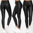 thumbnail image 2 of Large Size European and American Fashion Solid Color Leather Casual Pants Small Leg Trousers-Black-S, 2 of 7