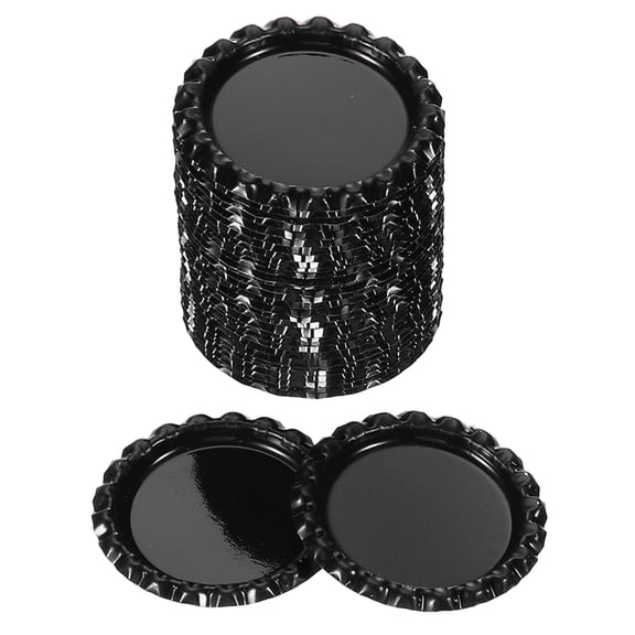 Uxcell 100 Pieces Bottle Caps for Crafts, Decorative Double Sides Printed Flat Bottle Caps for DIY Pendants Scrapbooks, Black