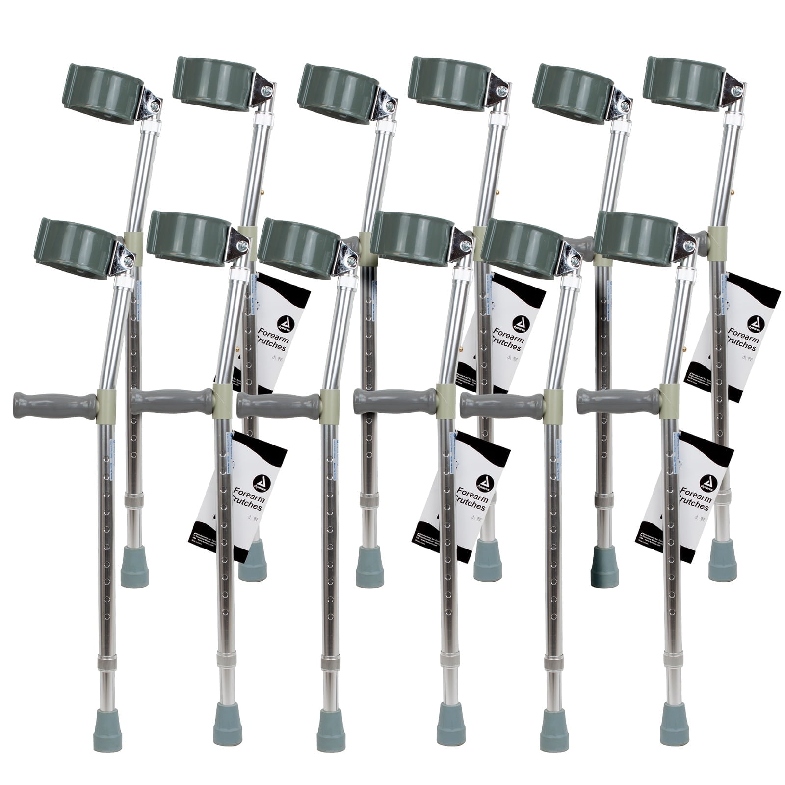 Dynarex Forearm Crutches-Youth, 4’2” to 5’2”, Push-Button Height Adjustment, Comfortable Hand Grips, Molded Arm Cuff, 300 lb. Weight Capacity, 6 Pairs