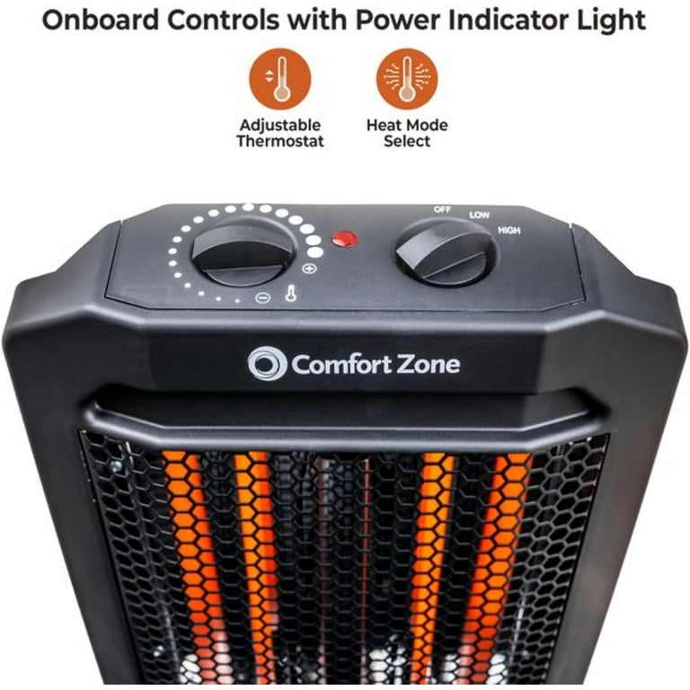 Comfort Zone, Infrared Tower Heater, 1500W, Thermostat, 2 Settings