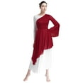 thumbnail image 3 of YiZYiF Women's Praise Dance Dress One Shoulder Flared Sleeve High Low Hem Church Worship Overlay Tunics Burgundy L, 3 of 7