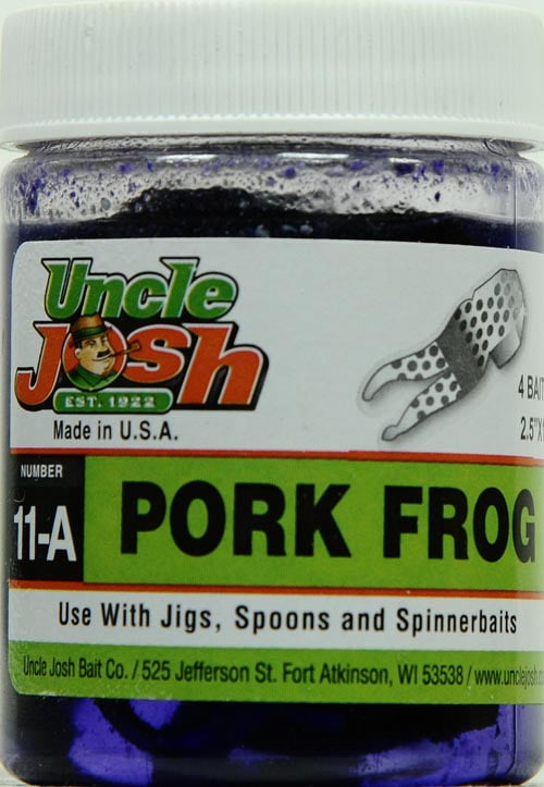 Uncle Josh Bait Company Jig Head Fishing Lure Pork Trailers- Frog Pattern,  Black Blue 3PK 